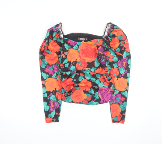 Additional front view of Missguided Women’s Multicoloured Floral Puff Sleeve Cropped Blouse UK 6