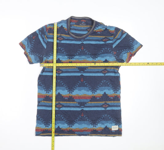 Hollister Men's Blue Aztec Crew Neck Short Sleeve T-Shirt Size M
