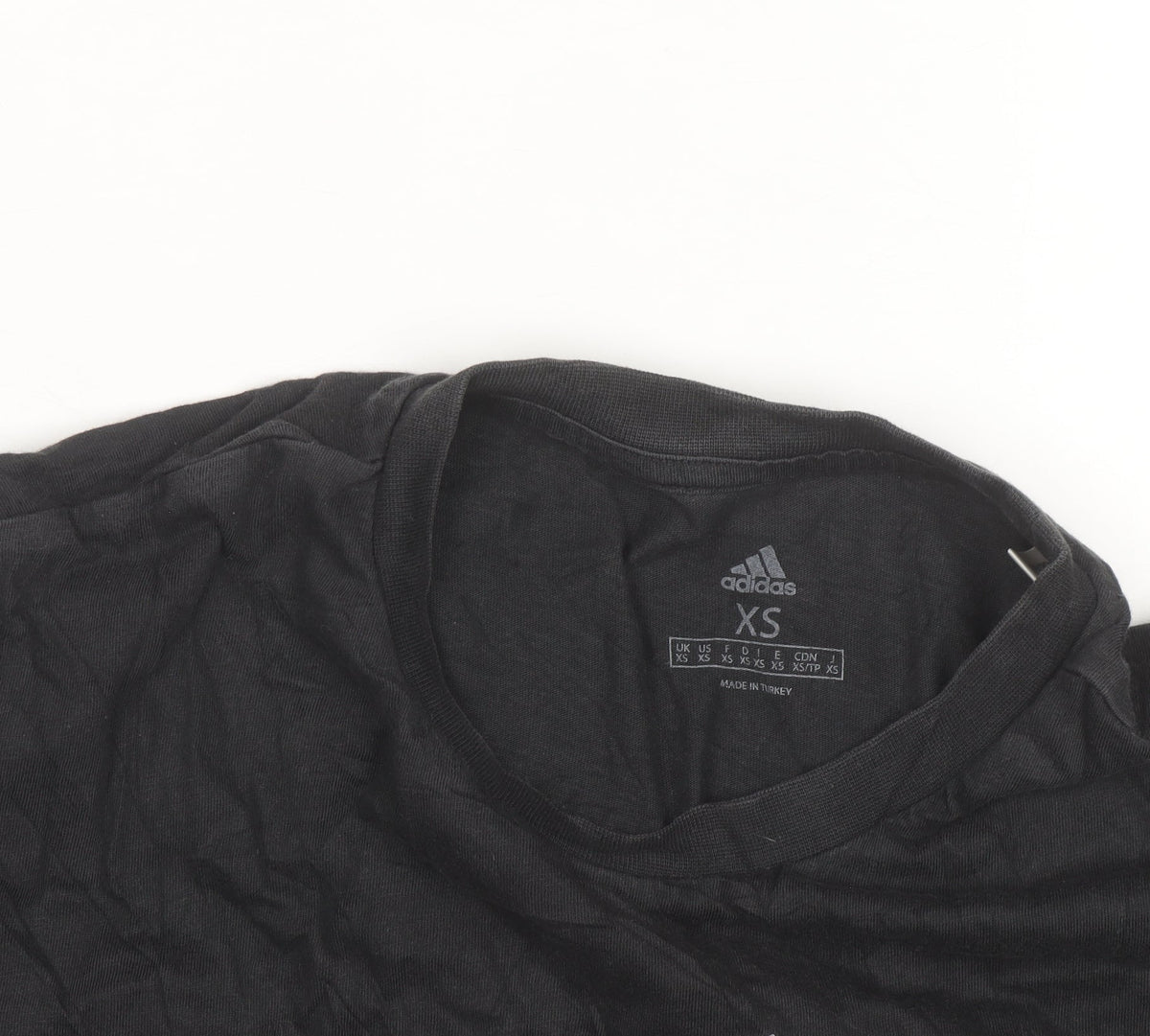 Brand and care label for Adidas Men's Black XS Graphic Sports Cotton T-Shirt