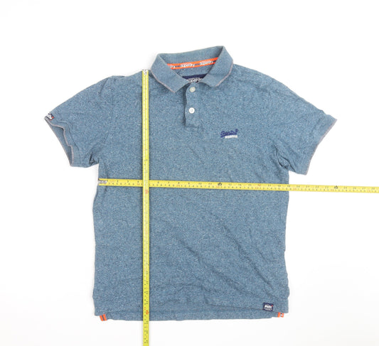 Superdry Men Blue Cotton Slim Fit Polo Shirt Size L
