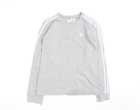 Additional front view of Adidas women’s grey long sleeve crew neck t-shirt, size UK 8