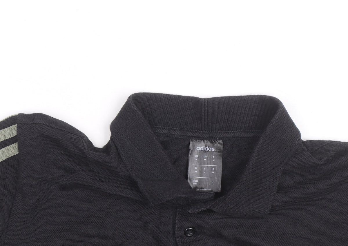 Brand and care label for Adidas Men's Black Polo Shirt M Regular Fit Sports Cotton Top