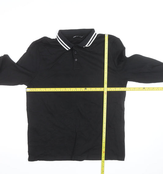 ASOS Design Men's Black Long Sleeve Polo Shirt Size L Cotton Classic Fit