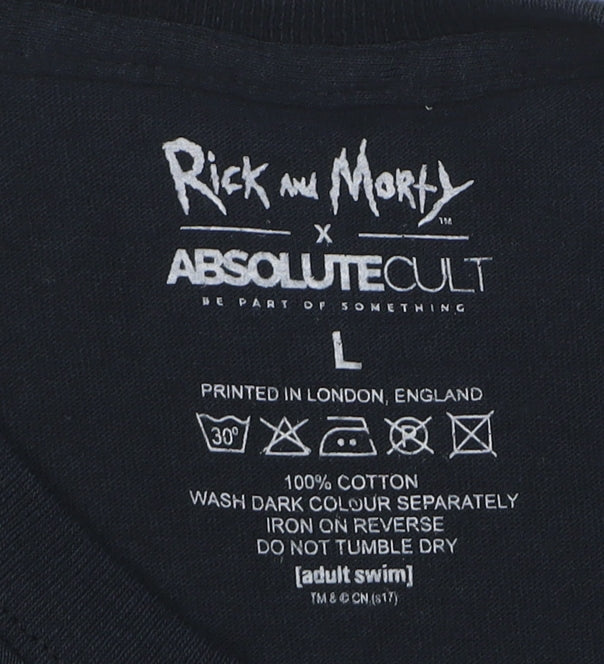 Brand and care label for Absolute Cult Rick and Morty Black Cotton Men's L Graphic T-Shirt