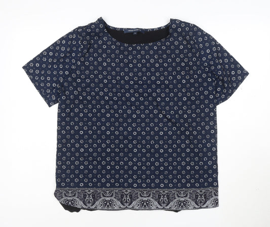 French Connection Women's Blue Floral Blouse XL Short Sleeve