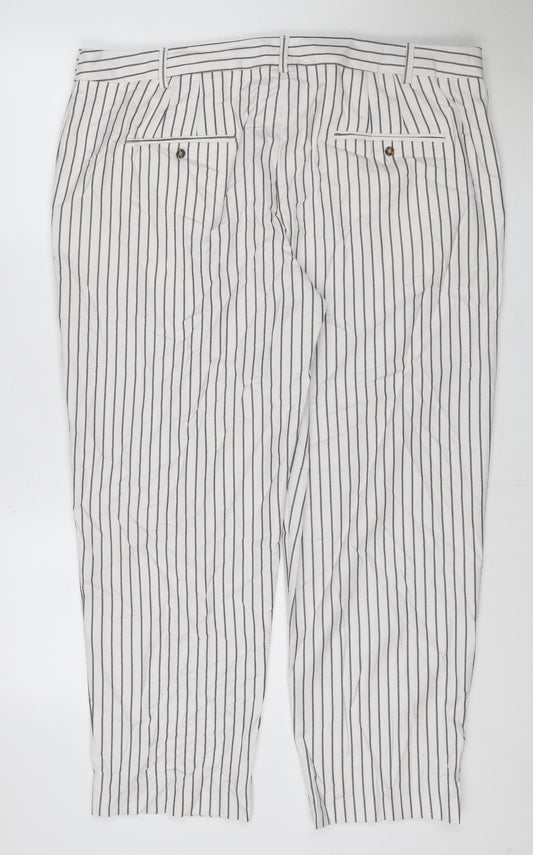 Marks and Spencer Women’s White Striped Relaxed Straight Trousers Size 20
