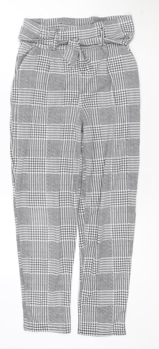 I Saw It First Womens Grey Check Tapered Belted Trousers Size 10