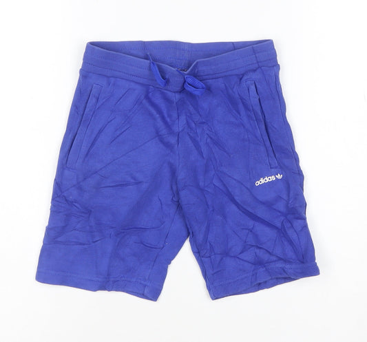 Additional front view of Adidas boys’ blue sweat shorts 8-9 years regular fit cotton blend gym active