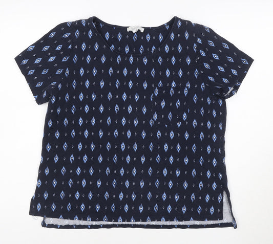 Additional front view of Principles Petite Women's Blue Geometric Cotton Short Sleeve T-Shirt, size 16