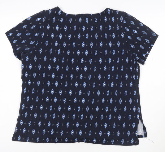 Principles Petite Women's Blue Geometric Cotton Short Sleeve T-Shirt Size 16
