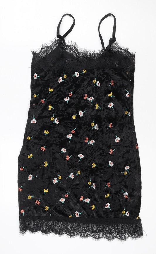 ASOS Women’s Black Floral Velvet Lace Slip Dress Size 6