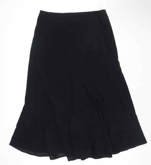Next Women Black Flared Knee Length Skirt Size 14 Polyester Blend