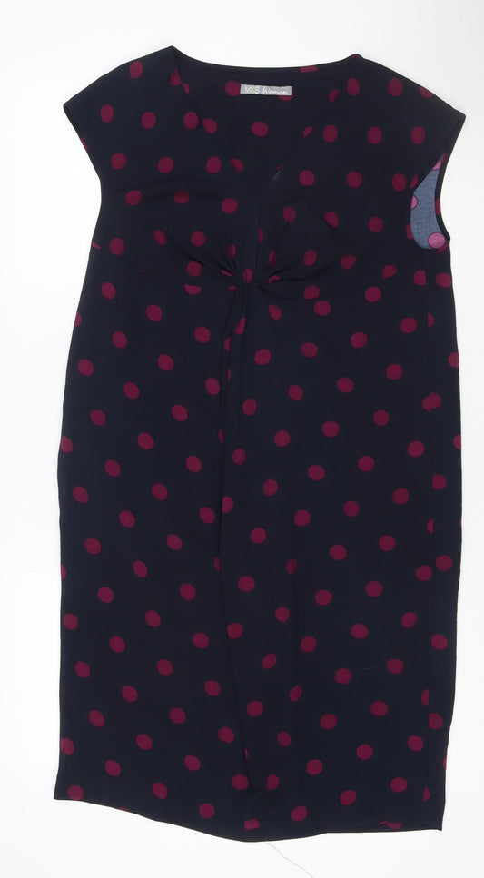 Marks & Spencer Women Blue Polka Dot Size 12 Sheath Dress