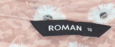 Additional view of Roman Women’s Pink Floral 3/4 Sleeve V-Neck Tie Hem Blouse, size UK 16