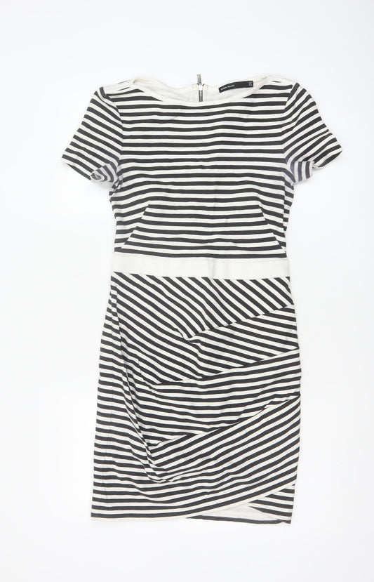 Karen Millen Women Black White Stripe Bodycon Dress Size 10