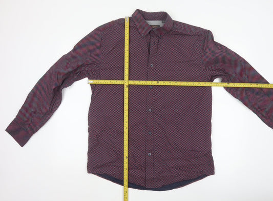 Ben Sherman Men’s Red Geometric Long Sleeve Cotton Shirt L
