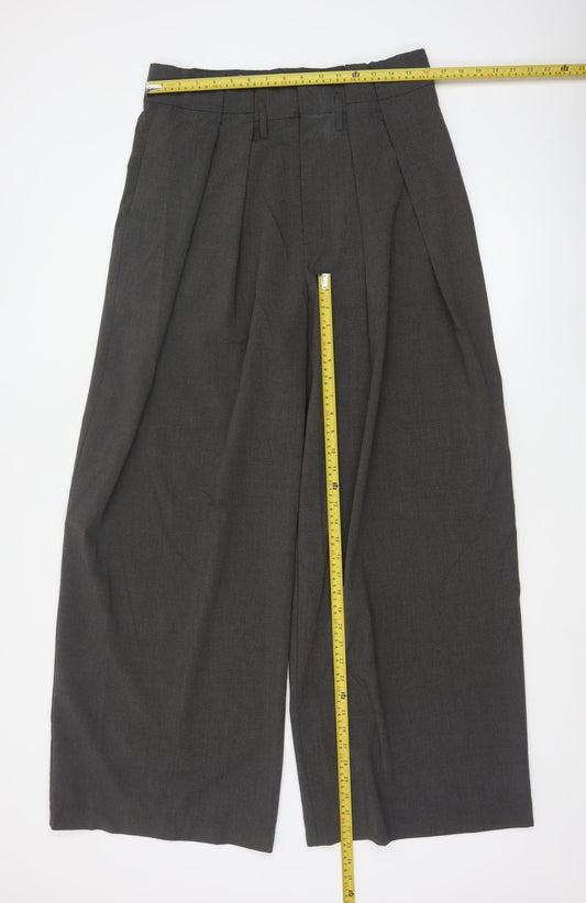 Zara Women Grey Wide-Leg Pleated High-Rise Trousers Size 14