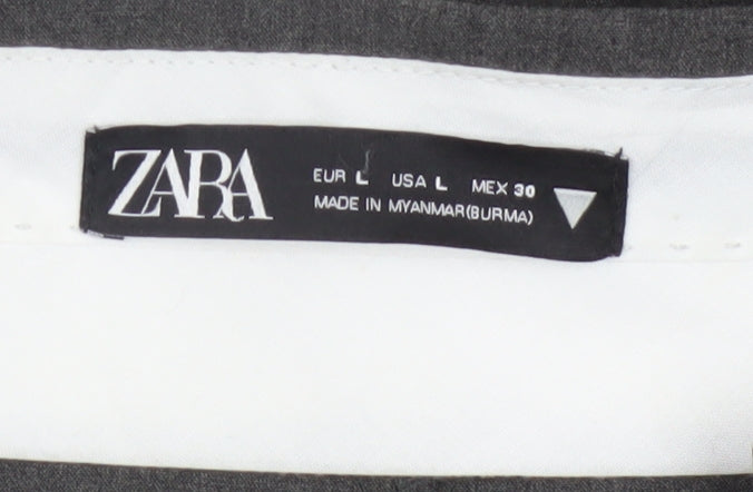 Zara Women Grey Wide-Leg Pleated High-Rise Trousers Size 14