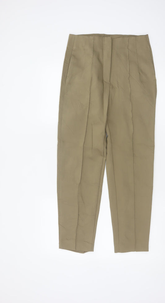 Additional front view of Massimo Dutti Women's Beige Chino Trousers, size 10, Regular Fit
