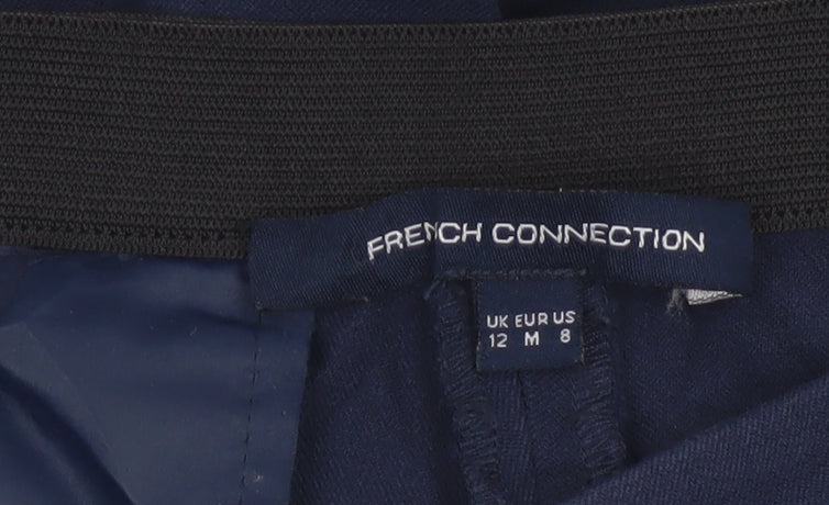 French Connection Women's Navy Blue Cotton Blend Slim Tapered Trousers Size 12