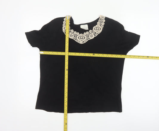 Eastex Women's Black Short Sleeve Lace Neck Viscose Blouse UK 14