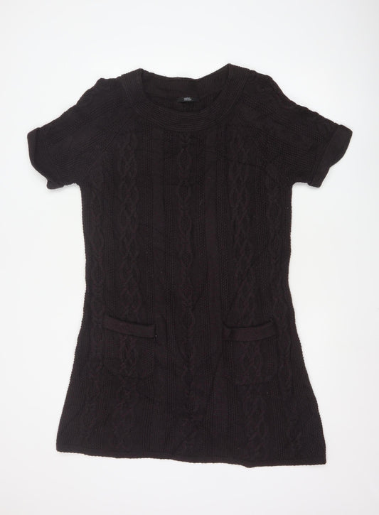Marks & Spencer Women’s Black Size 18 Short Sleeve Cable Knit Jumper Dress