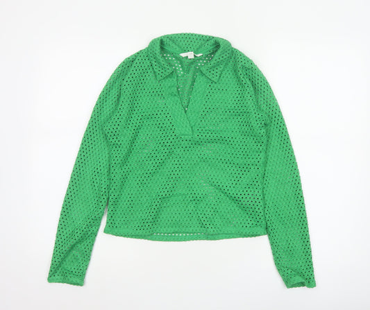 H&M Women Green Collared Crochet Knit Blouse Size S