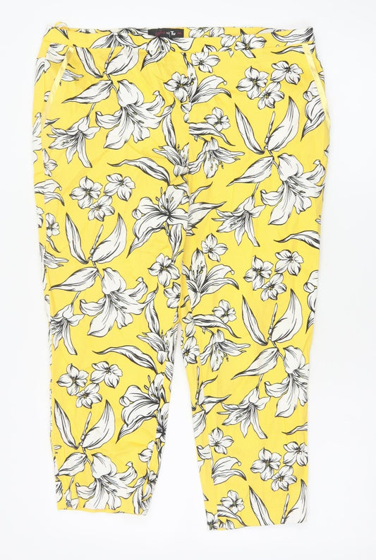 Tu Women’s Yellow Floral Cropped Slim Trousers Size 14S