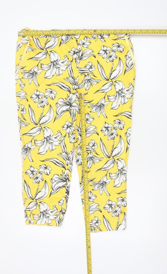 Tu Women’s Yellow Floral Cropped Slim Trousers Size 14S