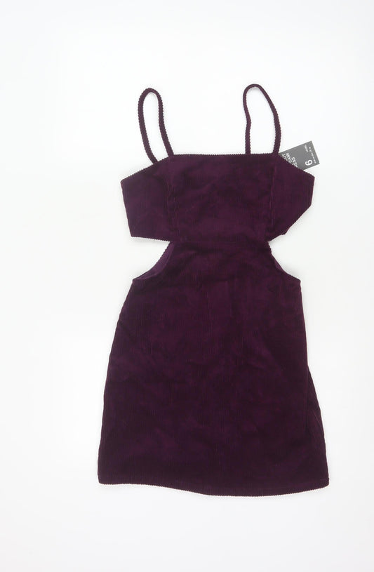 Additional front view of Denim Co Women Purple Bodycon Corduroy Cut Out Mini Dress, size 6