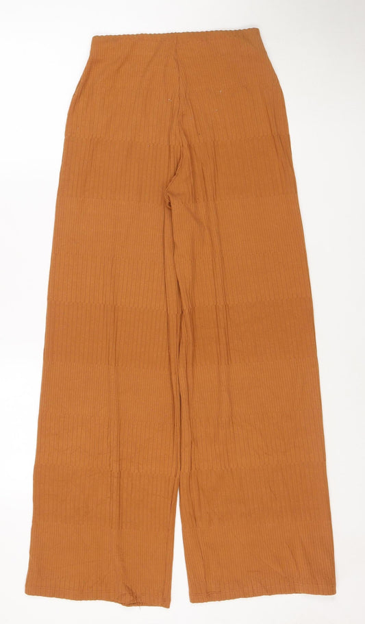 Zara Women Brown Wide-Leg Stretch Knit Trousers Size S