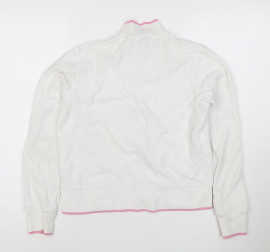 Ralph Lauren Women White Full Zip Hoodie M Cotton Pink Trim