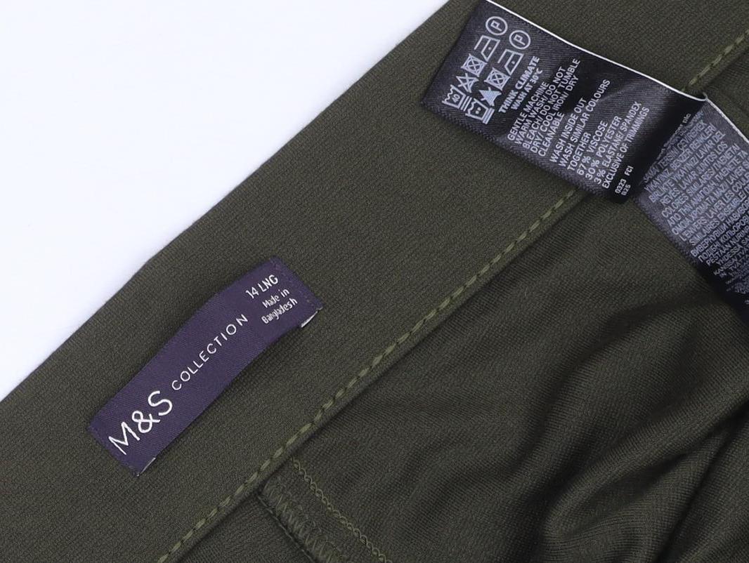 Marks and Spencer Womens Khaki Wide-Leg Trousers Size 14