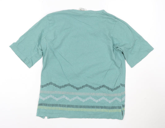 Weird Fish Womens Blue Size 12 Organic Cotton Linen T-Shirt