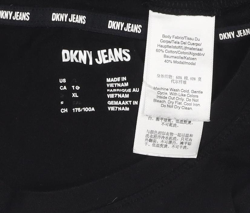 DKNY Jeans Women's Black Sequin Logo T-Shirt Size XL