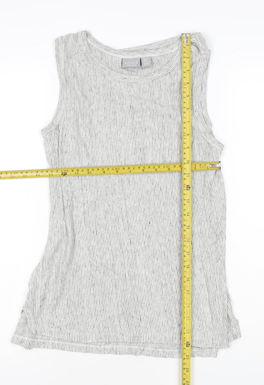 Kenar Women Grey Linen Sleeveless Striped Tank Top Size S