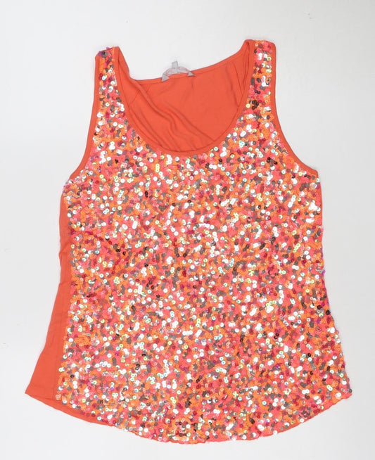 Additional front view of Red Herring Women's Orange Sequin Tank Top, size 16, Viscose