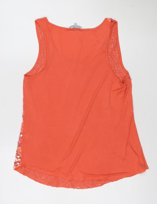 Red Herring Women's Orange Sequin Tank Top Size 16 Viscose
