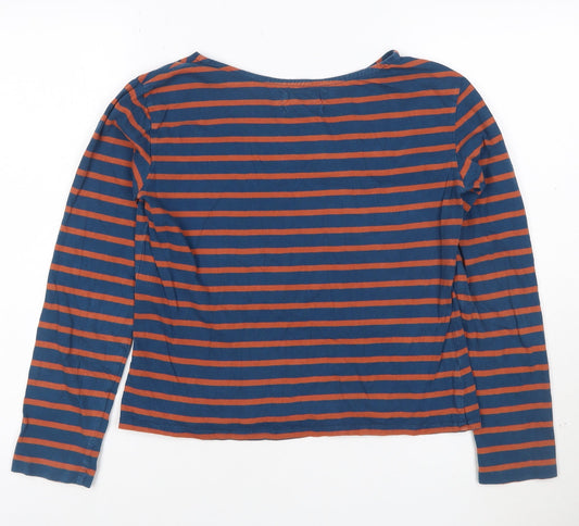 Seasalt Women Blue Striped Nautical Long Sleeve Cotton T-Shirt Size 10