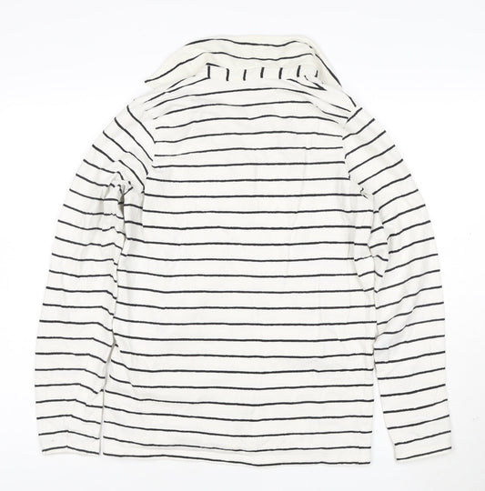 Next Women's White Striped Cotton Long Sleeve V-Neck Top Size 10