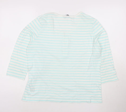 Dash Women Blue Striped 3/4 Sleeve Cotton T-Shirt Size 16