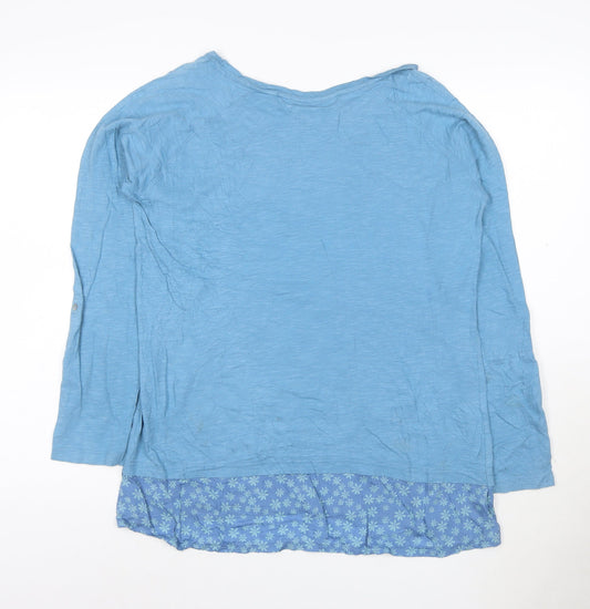 Lazy Jacks Womens Blue Cotton Tunic Blouse UK 12 3/4 Sleeve