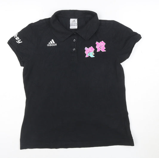 Additional front view of Adidas Women Black London 2012 Polo Shirt, size 14, Short Sleeve Cotton