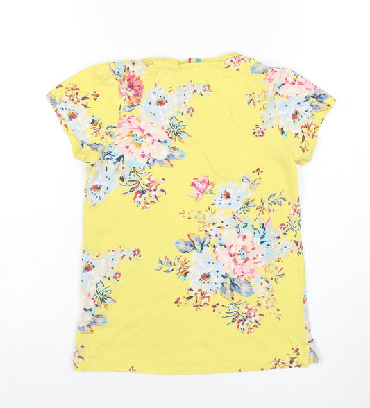 Joules Girls Yellow Floral Cotton T-Shirt Age 11 Years Short Sleeve
