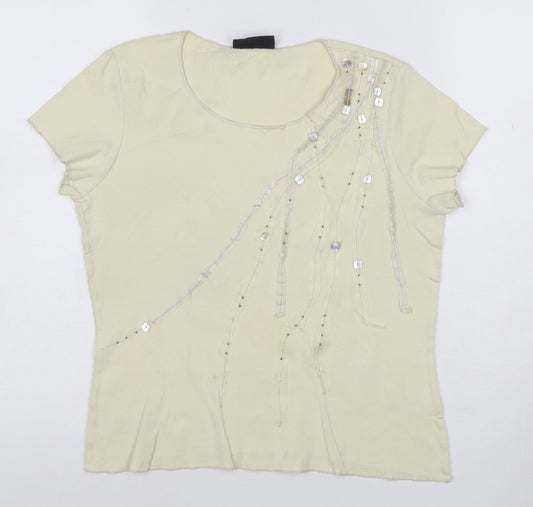 Additional front view of Principles Women's Beige Sequin Short Sleeve Cotton T-Shirt, size 14