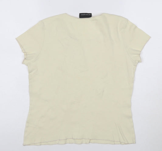 Principles Women's Beige Sequin Short Sleeve Cotton T-Shirt Size 14