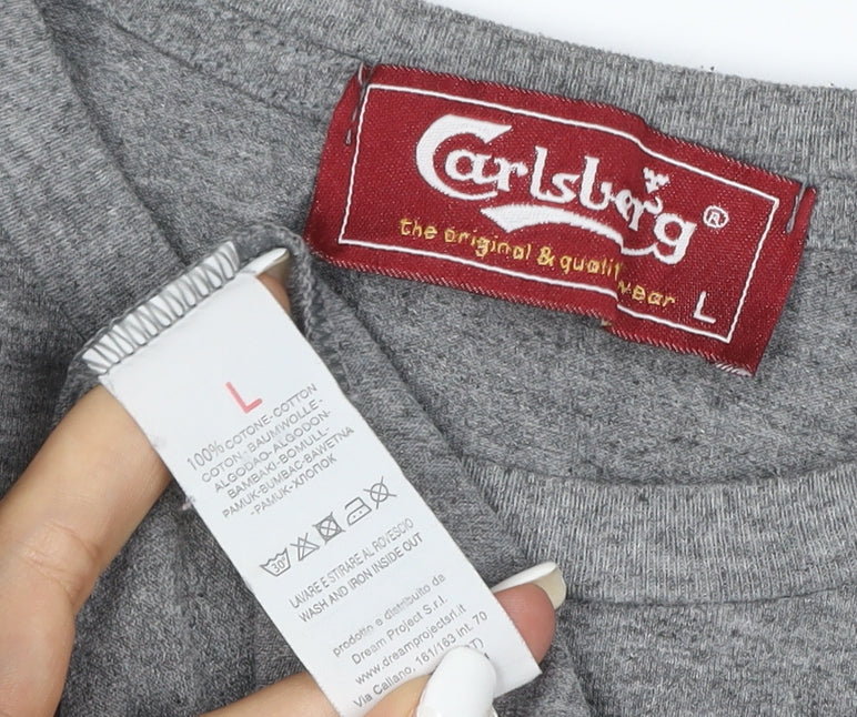 Carlsberg Men's Grey Long Sleeve T-Shirt Size L 100% Cotton Crew Neck