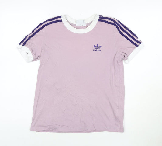 Additional front view of Adidas women’s pink ringer t-shirt, size UK 10, short sleeve cotton