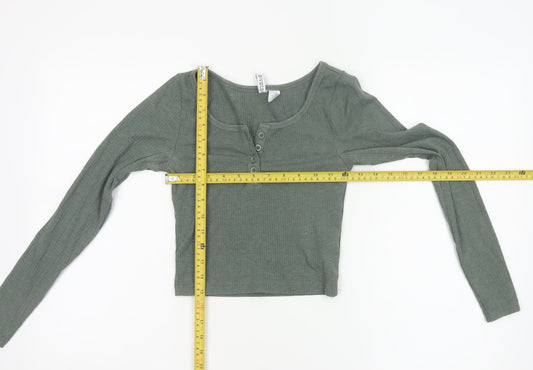 H&M Divided Women's Green XS Cropped Long Sleeve Button Top