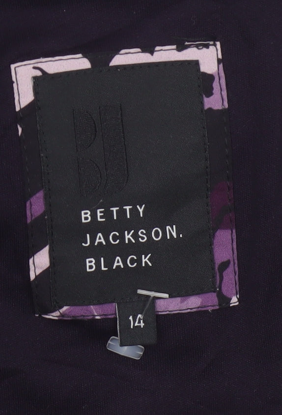 Brand and care label for Betty Jackson Black Women’s Purple Velvet Bodycon Dress, size UK 14